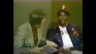 Sidelined Red Sox slugger Jim Rice interviewed during rain delay Game 2 1975 World Series