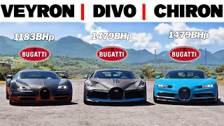 FH5 DRAG RACE - Bugatti Veyron Vs Divo Vs Chiron