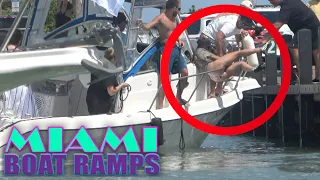 Bow Rail Acrobat Close Call!! | Miami Boat Ramps | 79th St