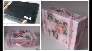 Reciclado de caja de zapatillas con decoupage - Manualidades  con material reciclado - DIY