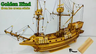 Making Golden Hind ship from popsicle sticks. DIY