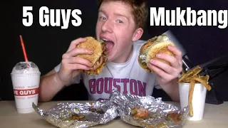 ASMR EATING| 5 GUYS BURGERS AND FRIES MUKBANG