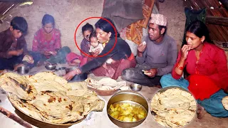 dharme brother's family cooking  bread & potato soup curry || @ruralnepall