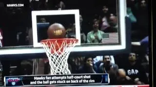 Hawks fan half court shot gets stuck Must watch