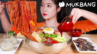 ASMR * SPICY COLD BIBIM NOODLES 🔥 COLD NOODLES WITH BROTH! BULGOGI BBQ & BIG DUMPLINGS MUKBANG