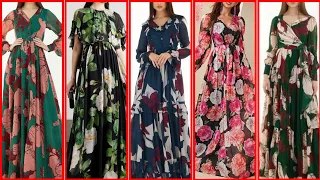 Maxi Dress Floral Printed Loose Chiffon Fashion Abaya Kaftans Long Dress 2024*''