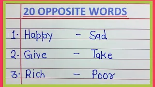 20 Opossite Words| Opposite Word In English