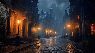 Victorian London Thunderstorm - Rain Sounds, Thunder sounds, Horses, Bells,