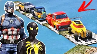 CARROS HOT WHEELS e Heróis Homem Aranha, Capitão América e outros na Rampa com CARROS - GTA V MODS