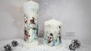 Decoupage # candles with snowmen # świece z bałwankami #cadence # DIY tutorial...