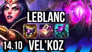 LEBLANC vs VEL'KOZ (MID) | 6 solo kills, 9/2/7, 600+ games | EUW Grandmaster | 14.10