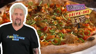 Guy Fieri Tries a Kimchi and Korean Sausage Pizza | Diners, Drive-Ins and Dives | Food Network