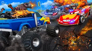 Monster Truck vs Super Police Cars | 2 vs 1 Epic Action-Packed Battle Hero Police Car Cartoon Chase