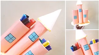 DIY Pen/Pencil Holder||Castle pen/pencil stand making at home||Best out of waste || Easy paper craft