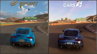 Gran Turismo Sport vs Project CARS 3 - 2020 Toyota GR Supra at Willow Springs International Raceway