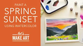 Let's Paint a Spring Sunset 🖼 | Landscape Watercolor Art Tutorial by Sarah Cray of Let's Make Art