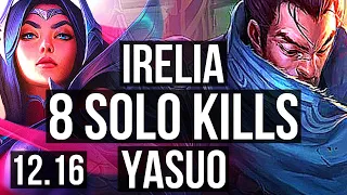 IRELIA vs YASUO (MID) | 8 solo kills, 65% winrate, 10/2/2 | KR Master | 12.16