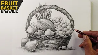 Fruit Basket Drawing Easy with Pencil Shading | Pencil Sketch Drawing Tutorials