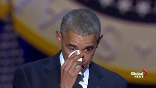 Obama tears up while speaking about wife, daughters during farewell speech