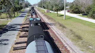 AERIAL FLORIDA GULF AND ATLANTIC RAIL ACTION. CREW CHANGE. YARD WORK LEE, FLORIDA