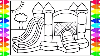 How to Draw a Bouncy House for Kids 💙💜Bouncy House Drawing | Bouncy House Coloring Pages for Kids