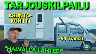 Myydään tarjousten perusteella: Transit -91 jatko-ohjaamo+lava ja asuntokontti