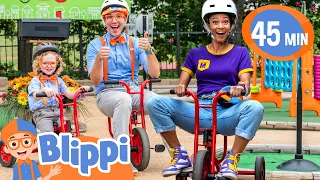 Blippi vs Meekah Race Bikes with Levi! Who will win? | Blippi & Meekah Challenges and Games for Kids