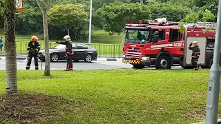 SCDF putting out fire -car caught fire at pasir ris near downtown east