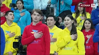 National Anthem of Kazakhstan vocal with politicians and adolescent citizens Astana TV