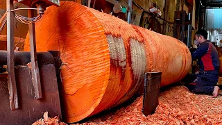 Processing Giant Redwood Is Extremely Dangerous// Red Wood Turning Skills
