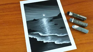 Black beach Oil Pastel Painting for beginners | Easy Oil Pastel Drawing Tutorial