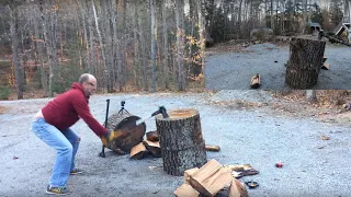 Using the Fiskars Iso Core 8lb Maul to split large red oak rounds