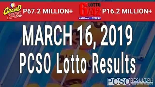 PCSO Lotto Results Today March 16, 2019 (6/55, 6/42, 6D, Swertres, STL & EZ2)