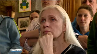 Ukrainian refugees watch Zelensky address from Lisdoonvarna hotel