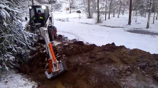 Ojan Siivousta. Bobcat and Backhoe cleaning ditch.