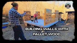 Building Walls out of Pallet Wood - Part 1 - Tiny Pallet House in the woods
