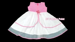 How to make baby girl pink and white sleeveless party wear dress | Cutting & stitching tutorial
