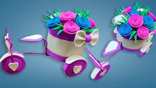 Bicycle Flower Pot |Foam Sheet Craft Ideas Flowers |Tricycle Flower Basket |Foam Sheet Flower Basket