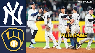 New York Yankees vs. Brewers FULLGAME Highlights , Apr 26 2024 | MLB Season 2024