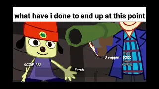 parappa plays funky music  but everytime parapppa is threatened a vine boom sound effect is played