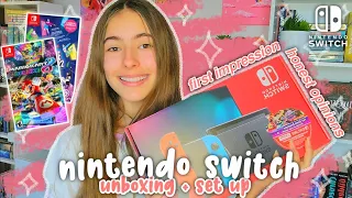 nintendo switch unboxing & set up 🌷🎮 playing mario kart + just dance, etc