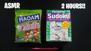 2 HOURS OF SUDOKU ASMR - SOFT WHISPERS - HARIBO & SKITTLES CHEWY SWEETS