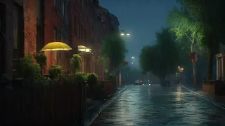On rainy nights, the quiet streets are calm | Soft Rain for Sleep, Study and Relaxation