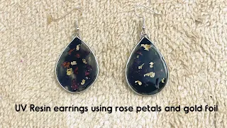 UV Resin earrings using rose petals and gold foil #resinjewelry