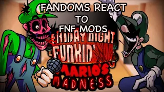 Fandoms React to FnF Mods || Mario’s MADNESS, Mario 85’, Mario.exe and MORE || GCRV || PART 3