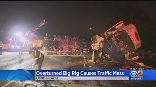Big Rig Carrying Carnival Ride Overturns, Shutting Down Southbound 605 In Long Beach