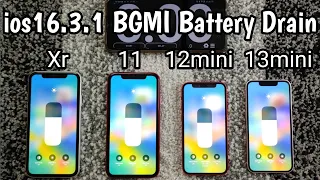 iPhone 13mini vs 12mini vs 11 vs Xr Full Gaming Battery Drain Test | ios16.3.1 batttery test