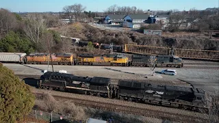 A CSX Ethanol Train Stops Feet From an NS Transfer Train, Amtrak 19 with Two P42’s and Meets