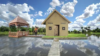 Building The Most Beautiful Lovely House On Water and Sitting Place Near Mud House