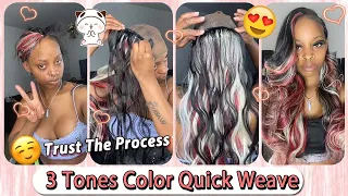 💣How To: Quick Weave w/ Side Part Leave Out | Mix Red Highlight Hair Tutorial Ft.#ulahair